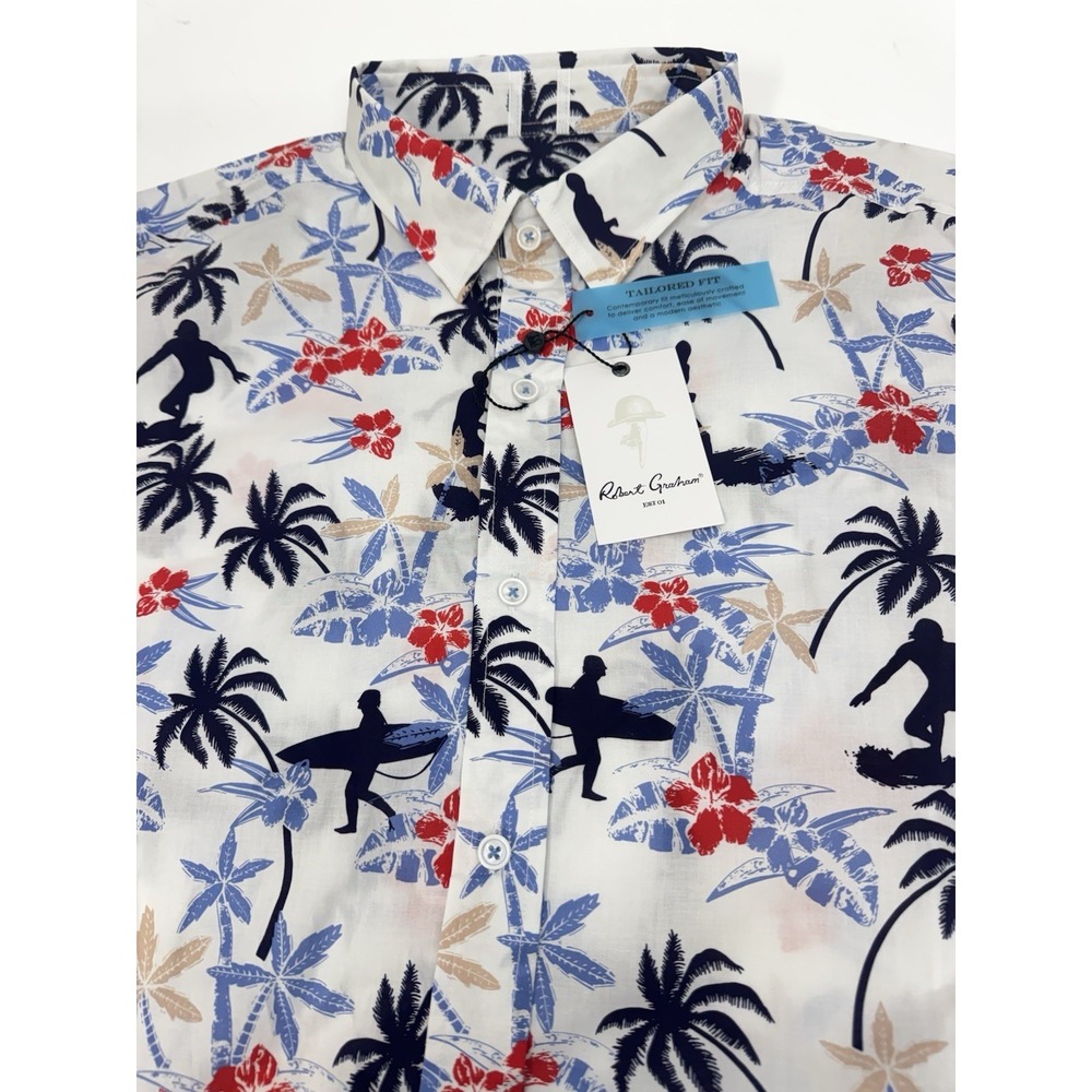 NWT Robert Graham BONDI Tropical Surfer Print S/Sleeve Button-Up Shirt XL‎ $158